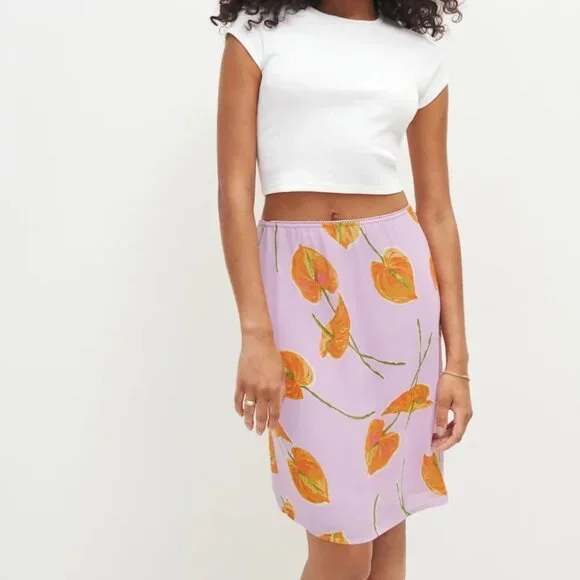NWT Reformation Isla Skirt Luciana Purple Orange Floral Print Midi Slip Size 0 - Picture 7 of 7